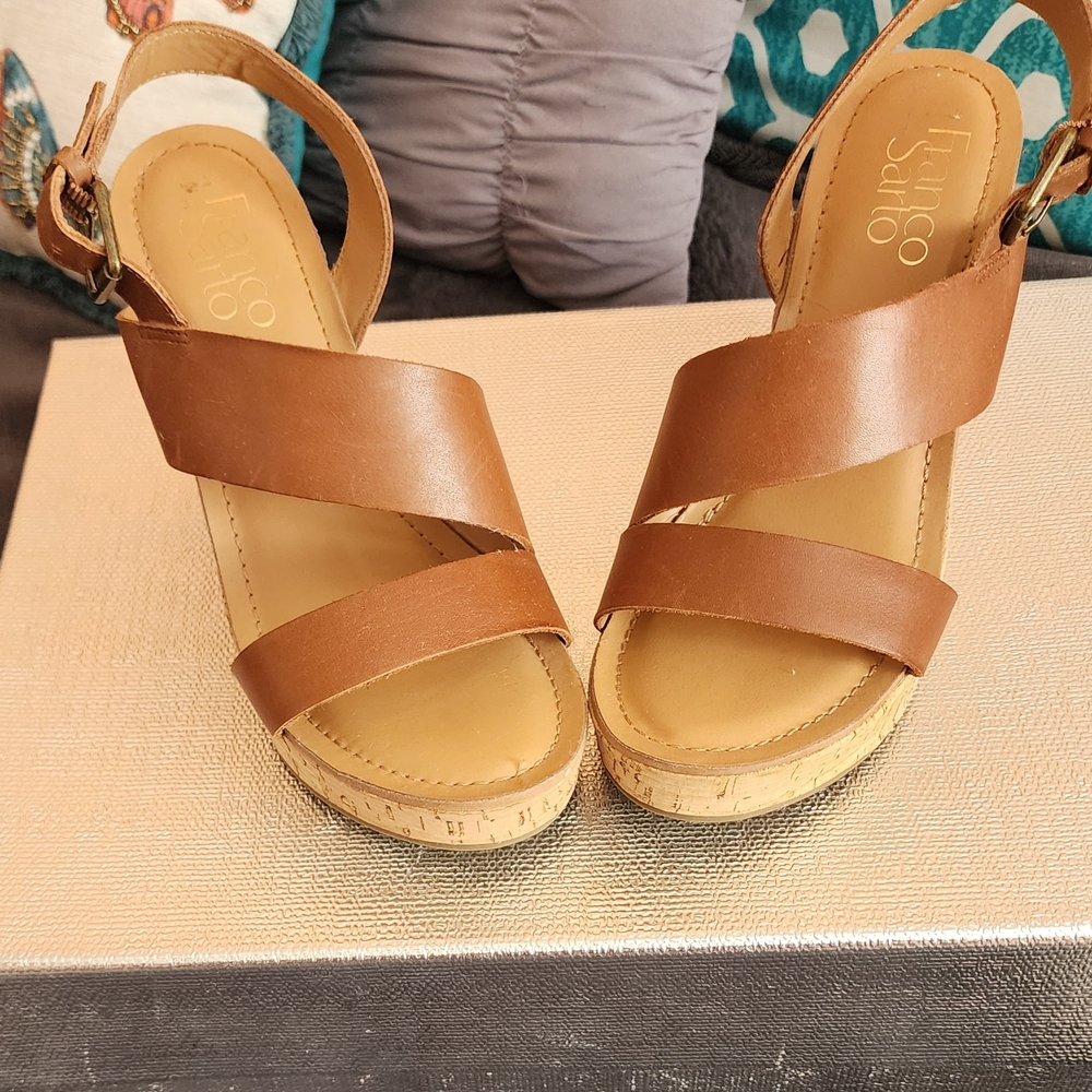 Franco Sarto Women's Tan Wedge Sandals 6 1/2.